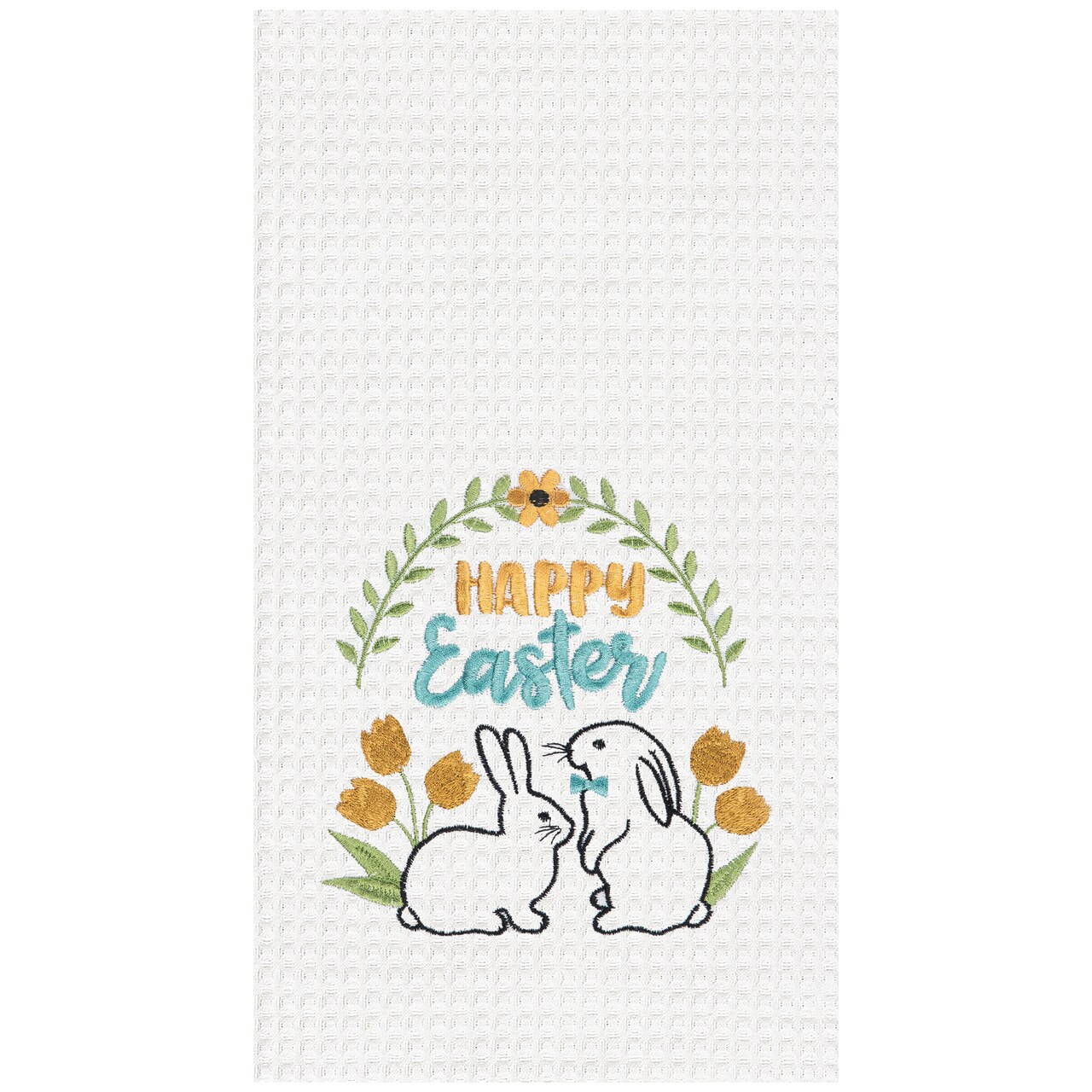 "Happy Easter" Bunny Rabbits 100% Cotton Waffle Weave Dishtowel